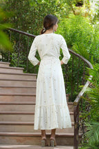 Juniper Off-White Rayon Festive Wear Embroidered A-Line Long Dress | Grocsy