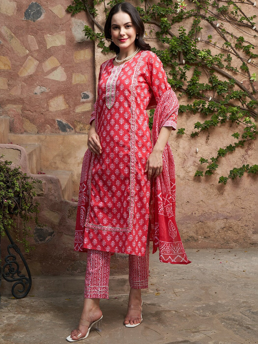 Sangria Printed Pure Cotton Kurta With Trouser & Dupatta | Grocsy