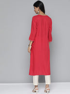 HERE&NOW Women Pure Cotton Ethnic Motifs Mirror Work Angrakha Kurta | Grocsy