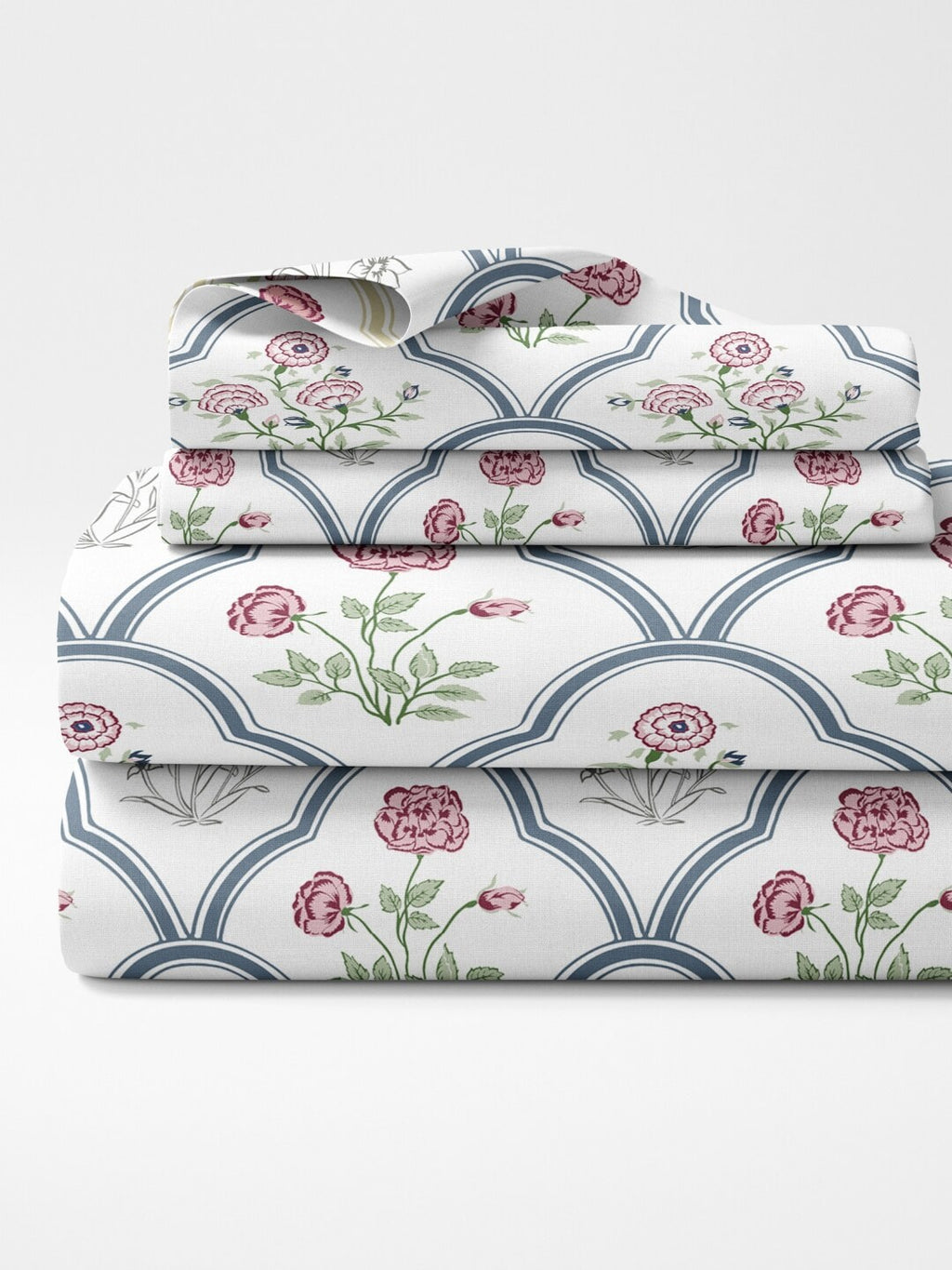 haus & kinder Blue & White Ethnic Motifs 186 TC King Bedsheet with 2 Pillow Covers | Grocsy