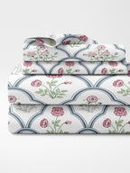 haus & kinder Blue & White Ethnic Motifs 186 TC King Bedsheet with 2 Pillow Covers | Grocsy