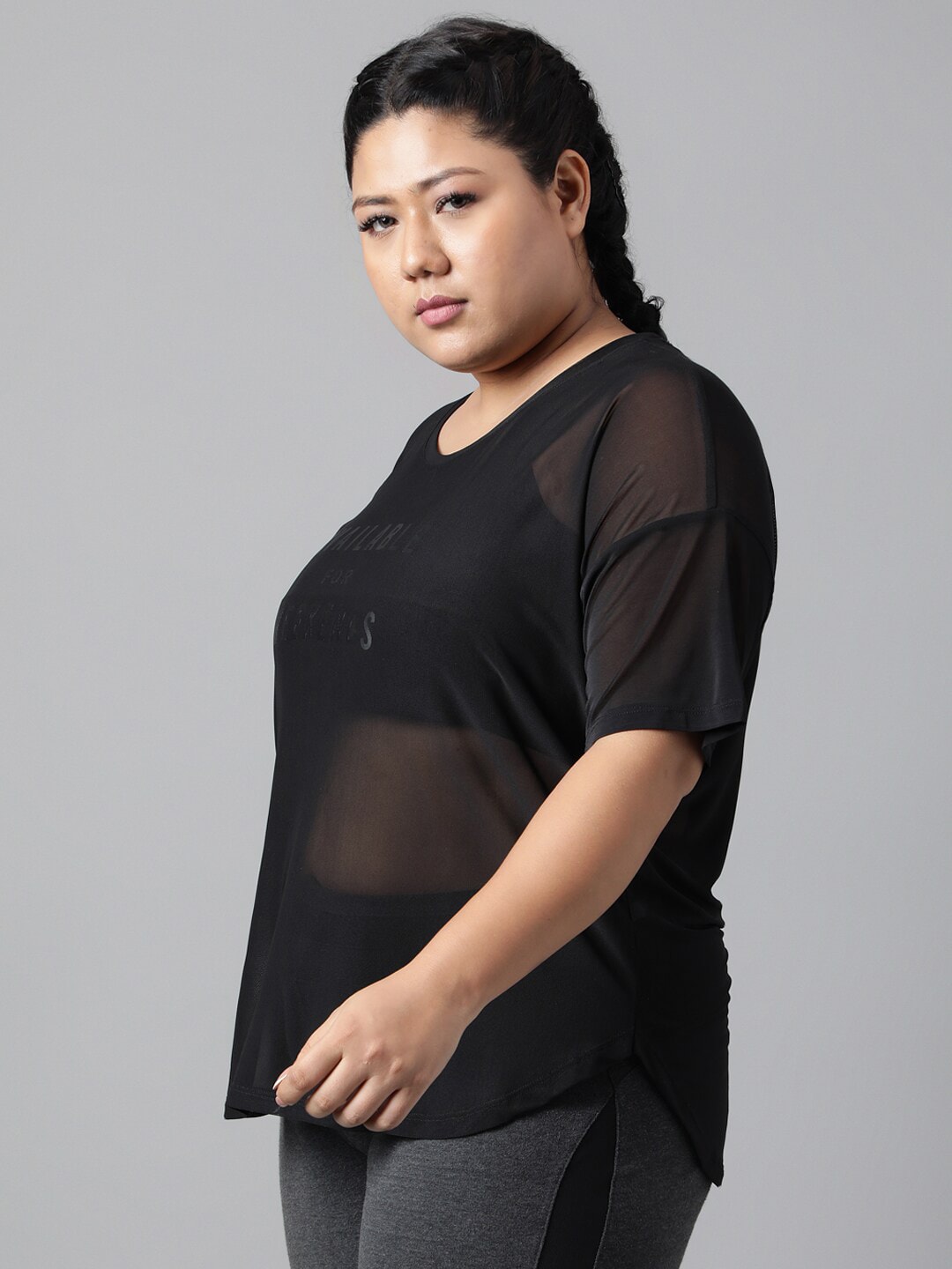 MKH Plus Size Typography Printed Dri-FIT Sports T-shirt | Grocsy