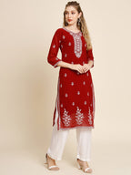 HERE&NOW Women Floral Embroidered Thread Work Georgette Kurta | Grocsy