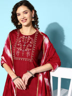 Sangria Embroidered Thread Work Kurta with Trousers & With Dupatta | Grocsy