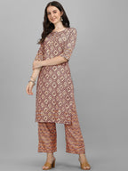 HERE&NOW Women Orange Ethnic Motifs Printed Kurta With Palazzos | Grocsy