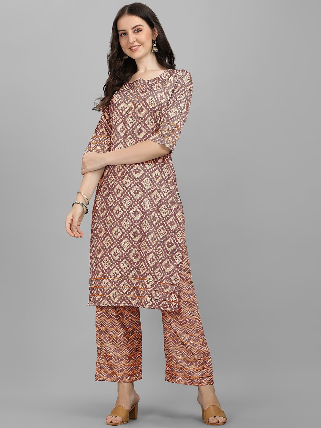 HERE&NOW Women Orange Ethnic Motifs Printed Kurta With Palazzos | Grocsy