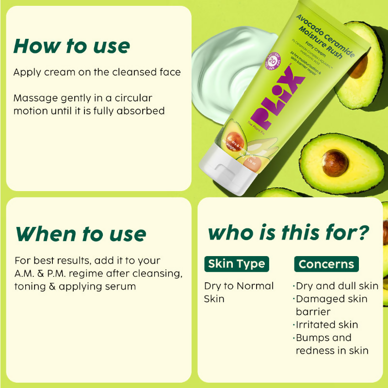 PLIX The Plant Fix Avocado 1% Ceramide Moisture Rush Barrier Repair Cream With SPF 20 | Grocsy