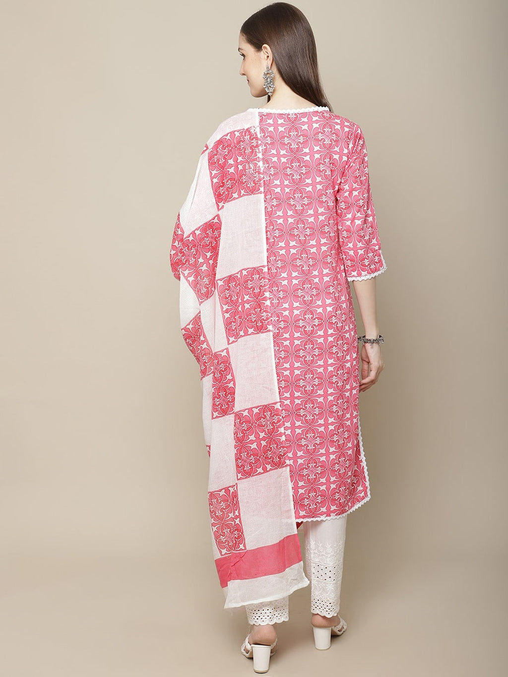Sangria Women Ethnic Motifs Printed Pure Cotton Kurta with Trousers & With Dupatta | Grocsy