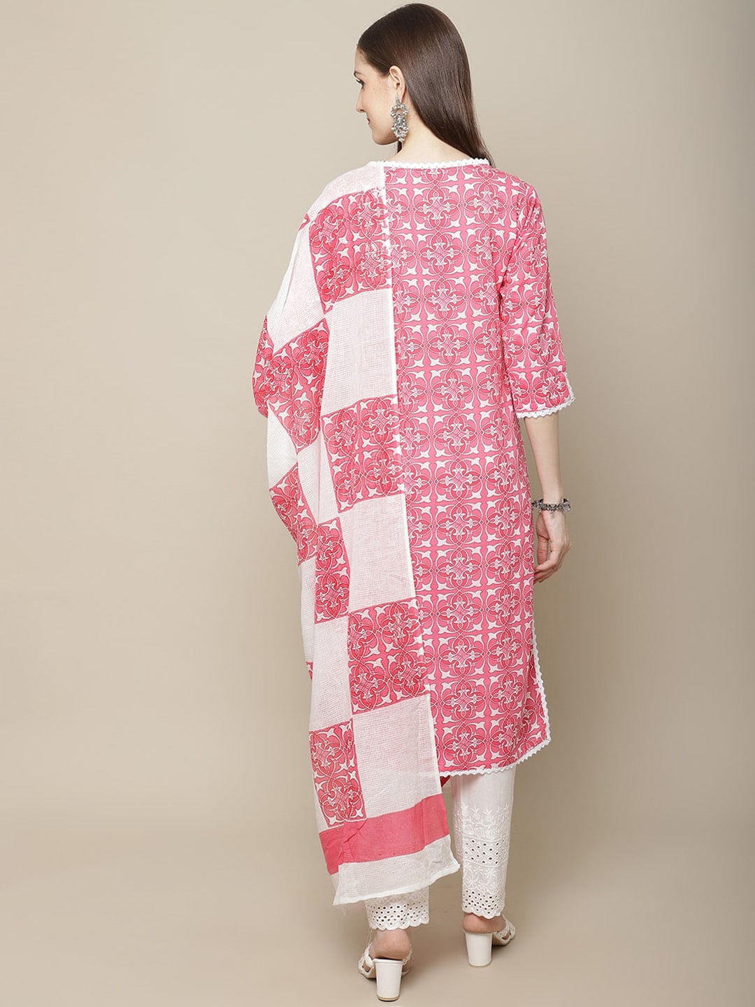 Sangria Women Ethnic Motifs Printed Pure Cotton Kurta with Trousers & With Dupatta | Grocsy