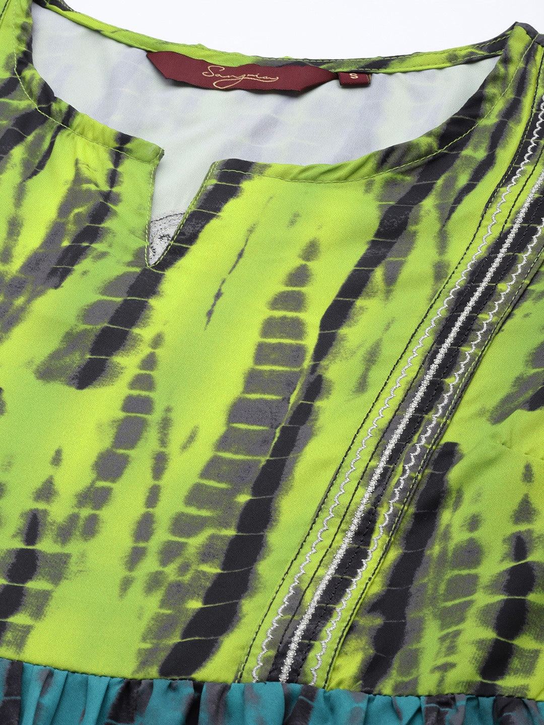 Sangria Women Green Dyed Tiered Kurta with Palazzos | Grocsy