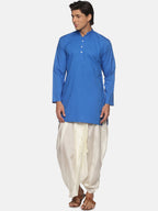 Sethukrishna Men Blue Pure Cotton Kurta with Dhoti Pants | Grocsy