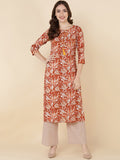 HERE&NOW Women Brown Floral Printed Sequinned Kurta with Trousers | Grocsy