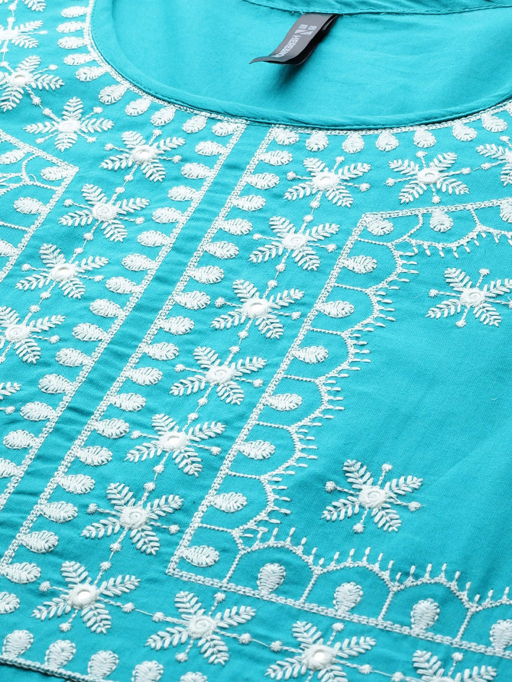HERE&NOW Women Blue Ethnic Motifs Embroidered Thread Work Kurta with Trousers & With Dupatta | Grocsy