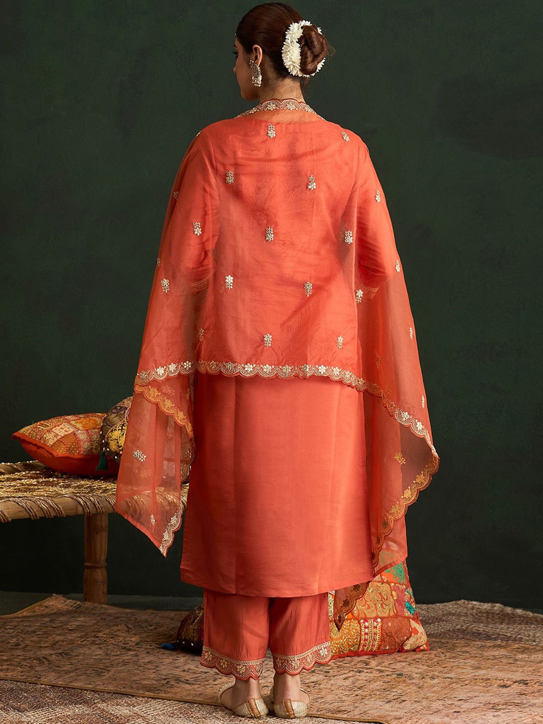 Indo Era Women Ethnic Motifs Embroidered Regular Gotta Patti Kurta with Trousers & With Dupatta | Grocsy