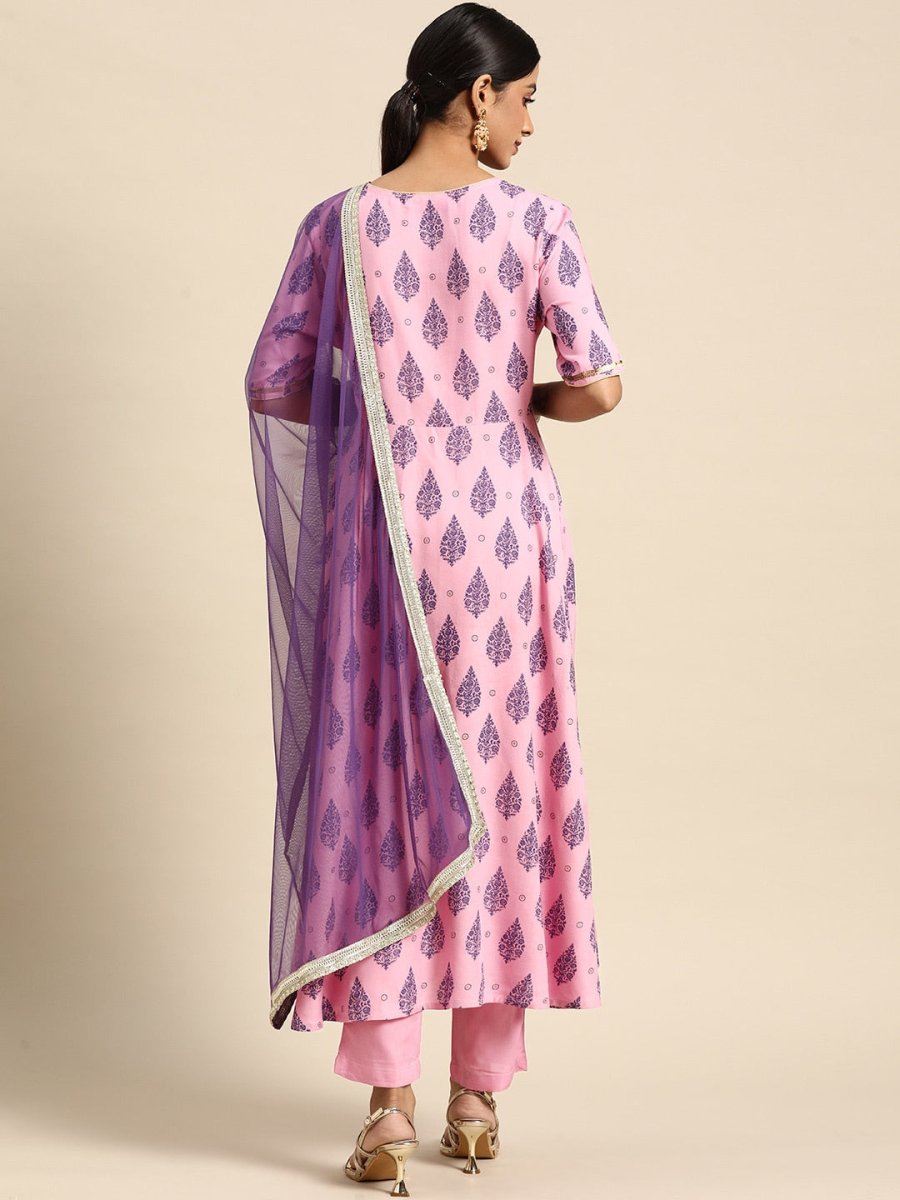 All About You Women Pink Ethnic Motifs Printed Pure Cotton Kurta with Trousers & Dupatta | Grocsy