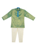 Sethukrishna Boys Green & Cream-Coloured Solid Kurta with Pyjamas | Grocsy