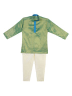 Sethukrishna Boys Green & Cream-Coloured Solid Kurta with Pyjamas | Grocsy