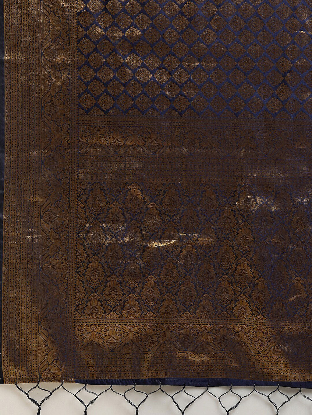 Saree Mall Navy Blue & Gold-Toned Ethnic Motifs Zari Silk Blend Banarasi Saree | Grocsy