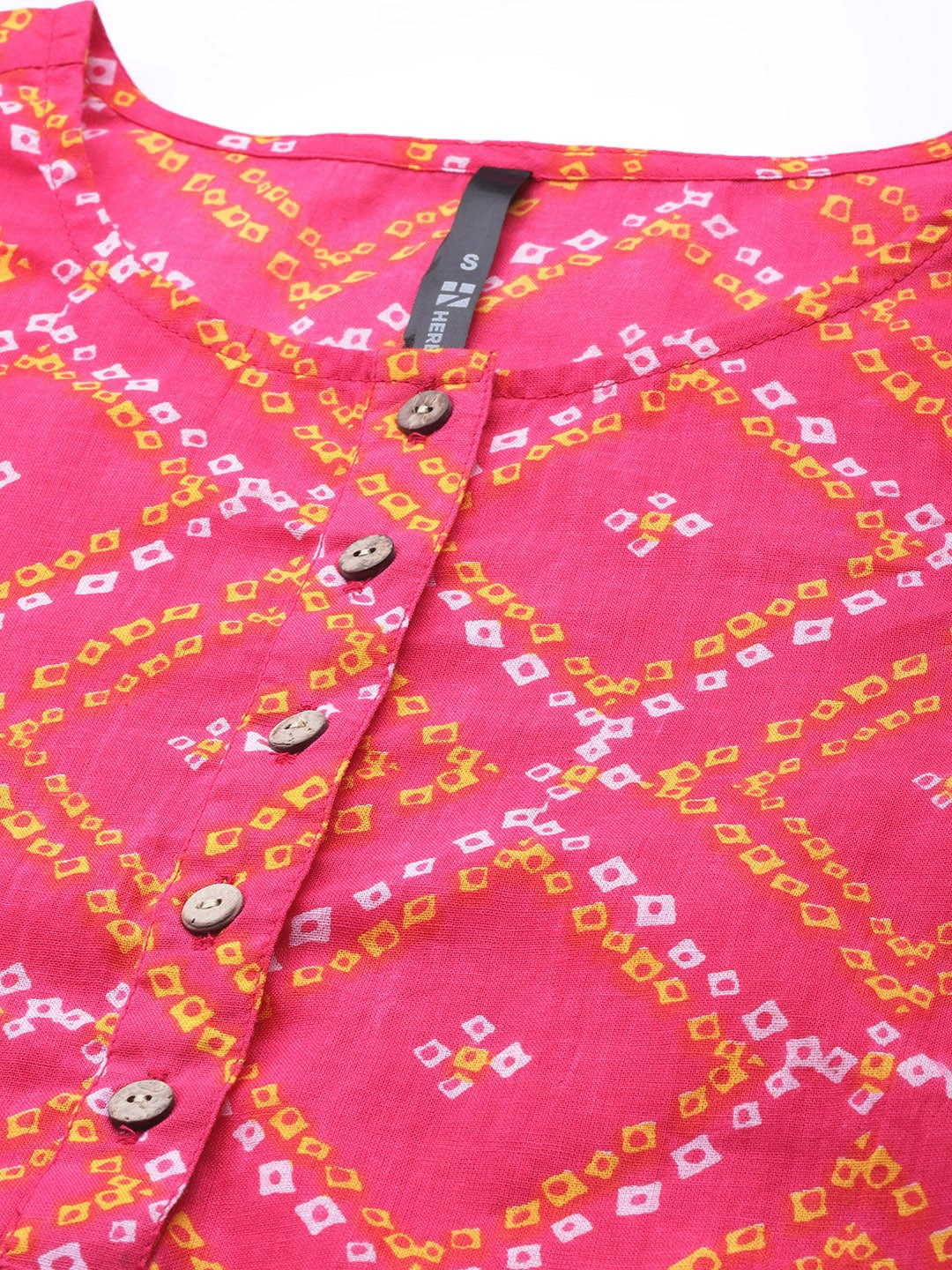 HERE&NOW Women Pink & White Bandhani Printed Kurta | Grocsy