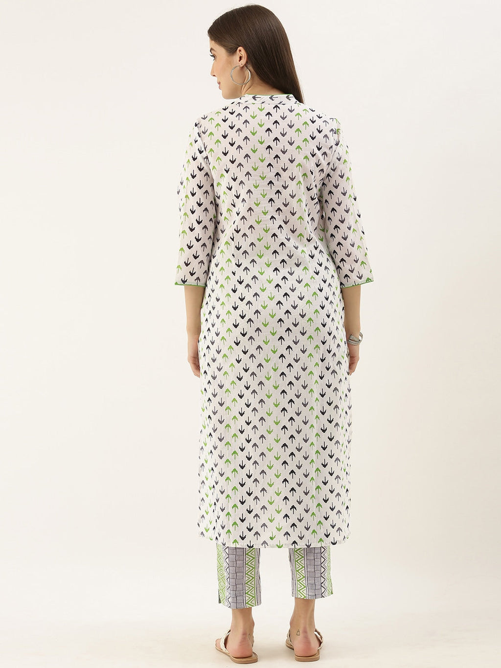 Sangria Women White Printed Pure Cotton Kurta with Trousers | Grocsy