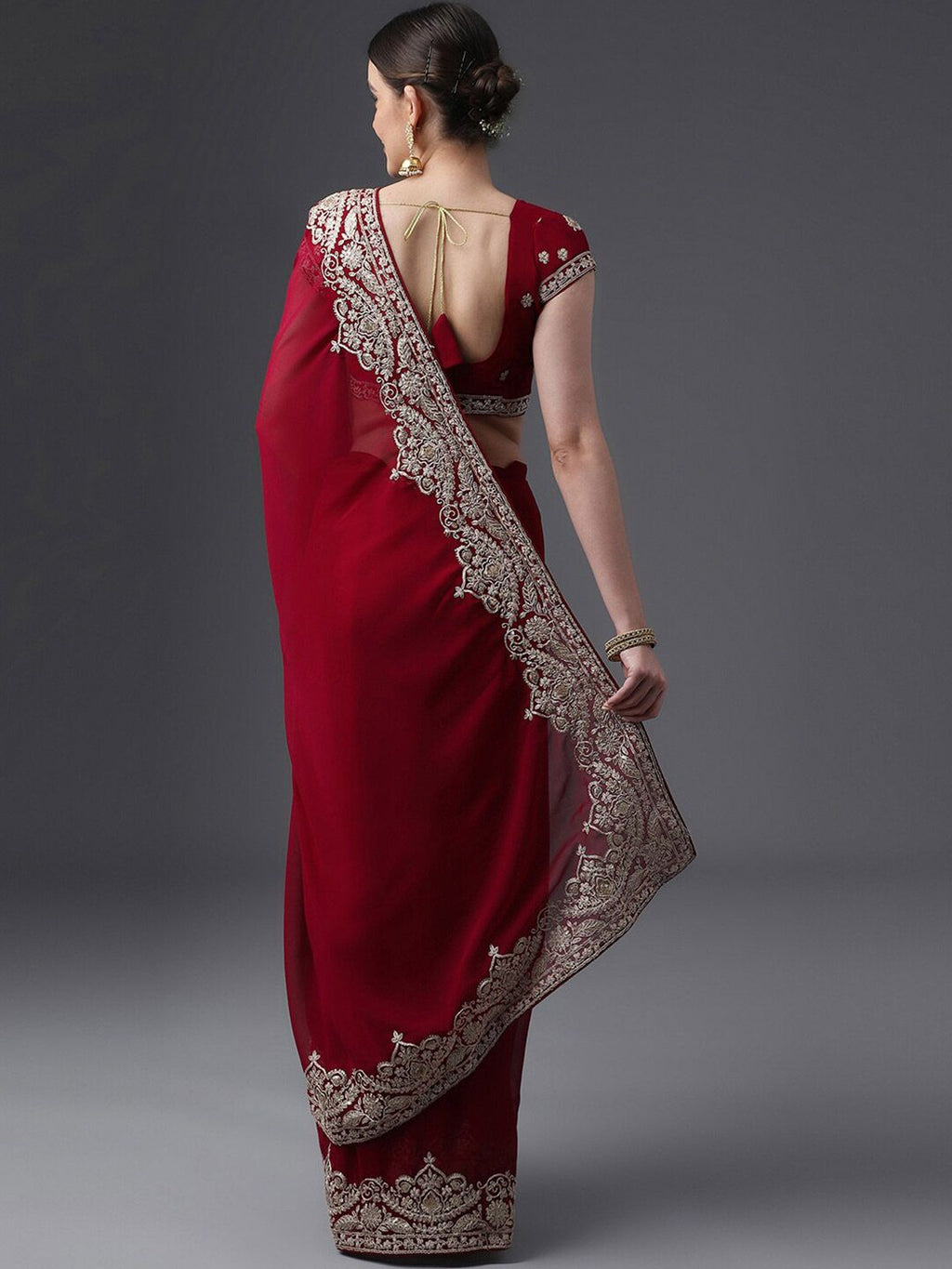 kasee Embroidered Poly Georgette Saree | Grocsy