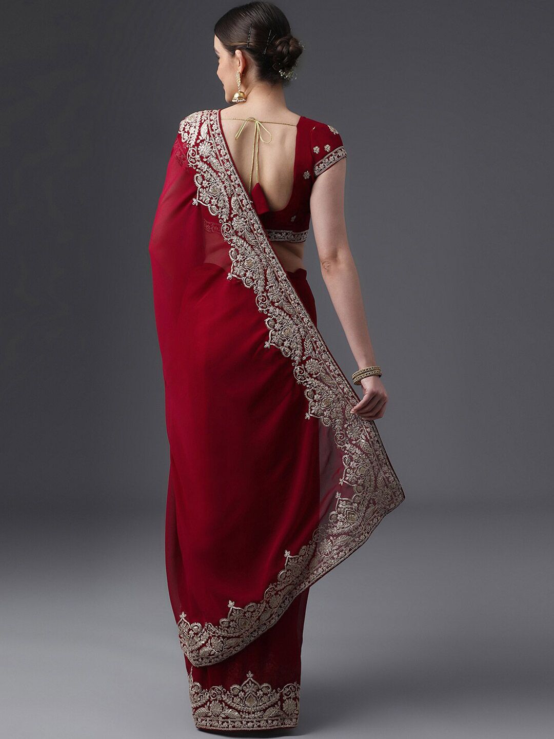 kasee Embroidered Poly Georgette Saree | Grocsy