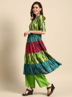 Sangria Women Green Dyed Tiered Kurta with Palazzos | Grocsy