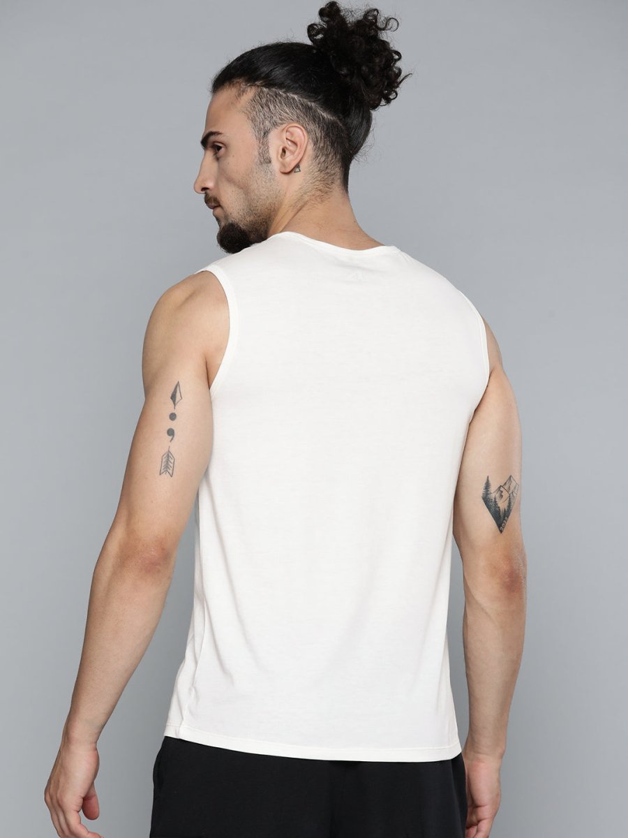 Alcis Men Off White Typography Printed Slim Fit Gym T-shirt | Grocsy