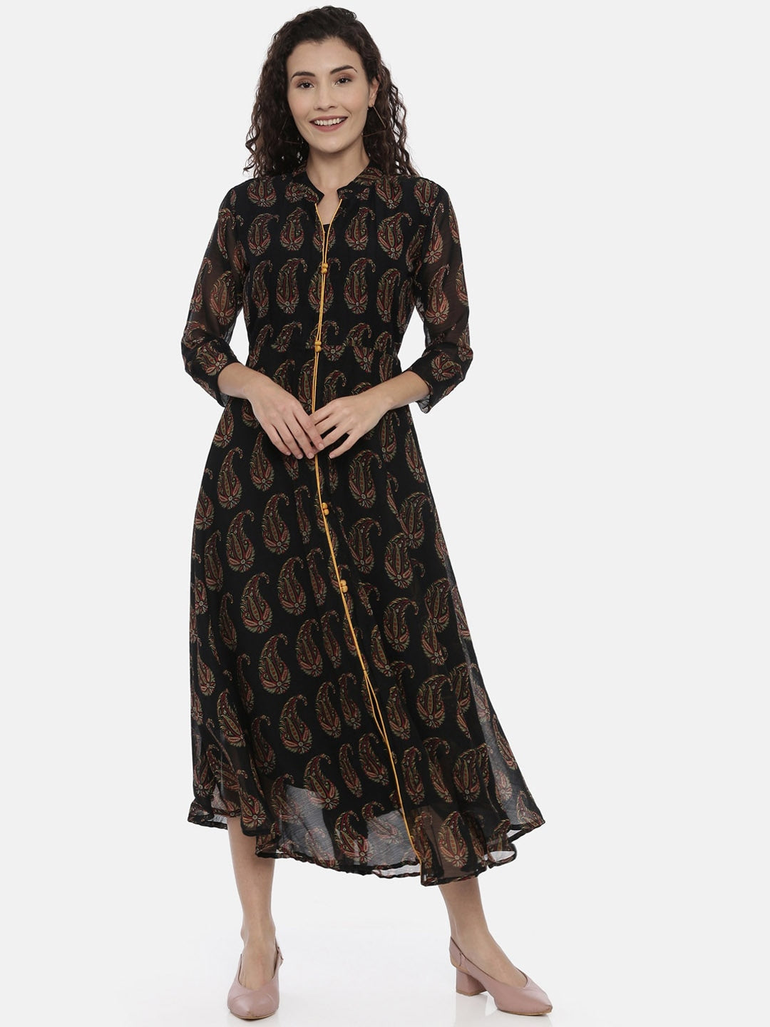 Souchii Black Printed A-Line Dress | Grocsy