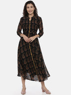 Souchii Women Black Printed A-Line Dress | Grocsy