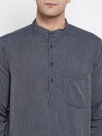 Even Apparels Grey Color Pure Cotton Men's Kurta With Band Collar | Grocsy