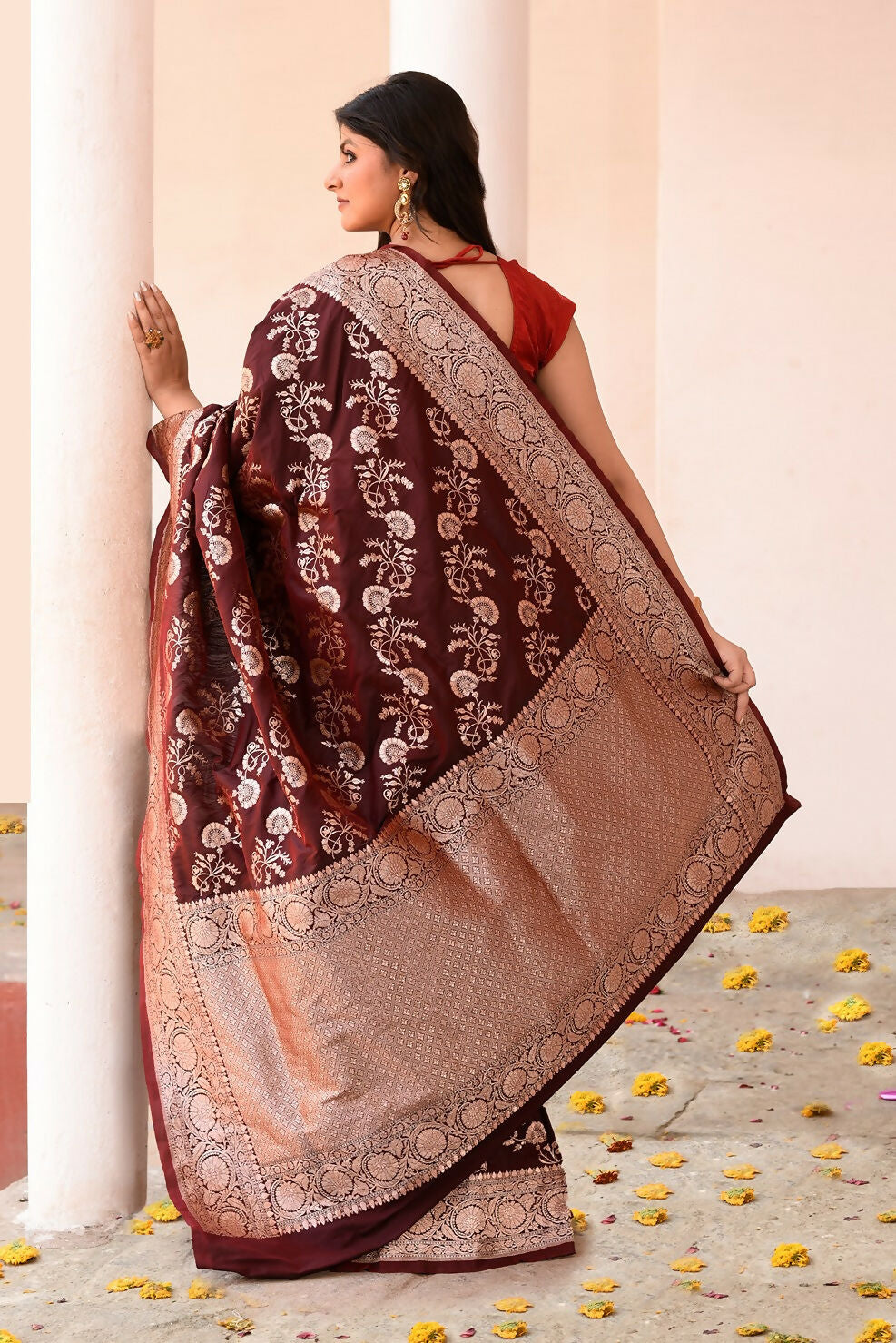 Joban Fashion Coco Brown Banarasi Soft Pure Handloom Banarasi Silk Saree | Grocsy