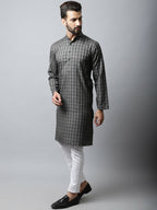 Even Apparels Brown Color Cotton Checked Men's Kurta With Band Collar (CHK1157) | Grocsy