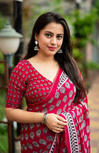 Rani Poly Georgette Ajrak Saree with Unstitched Blouse - Hiral Fashion | Grocsy