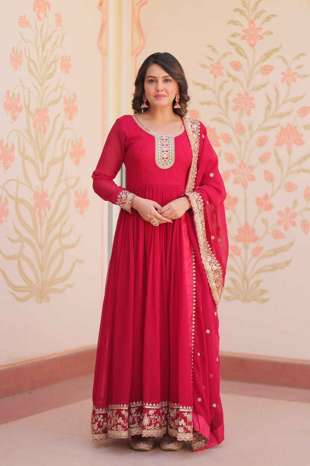 Joban Fashion Maroon Georgette Sequence Embroidery Work Kurta Set | Grocsy