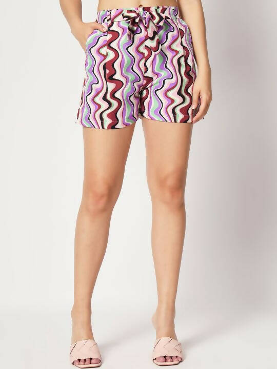 Purple Crepe Chevron Printed Top with Matching Shorts Set - Shivani | Grocsy