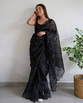 Vamsee Vika 9Mm Black Organza Saree | Grocsy