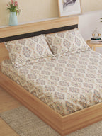 Home Centre Beige & Navy Blue Ethnic Motifs Cotton 150 TC King Bedsheet & 2 Pillow Covers | Grocsy