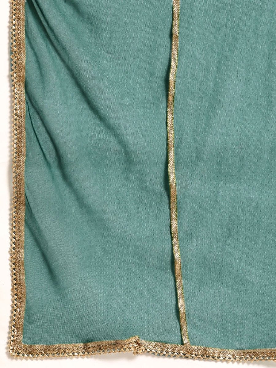 All About You Women Teal Green Solid V-Neck Anarkali Kurta with Trousers & Dupatta | Grocsy