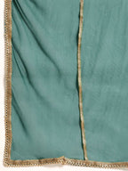 All About You Women Teal Green Solid V-Neck Anarkali Kurta with Trousers & Dupatta | Grocsy