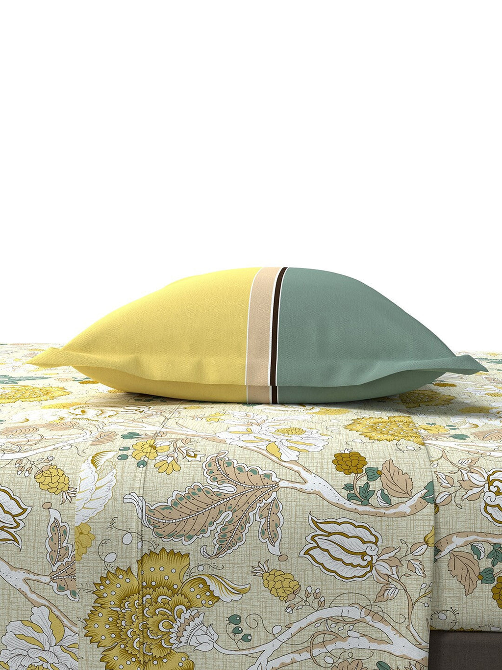 MYTRIDENT Yellow White Floral Cotton 144 TC Queen Bedsheet With 2 Pillow Covers | Grocsy