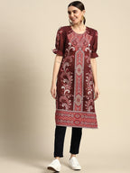 Sangria Women Ethnic Motifs Printed Puff Sleeves Straight Kurta | Grocsy