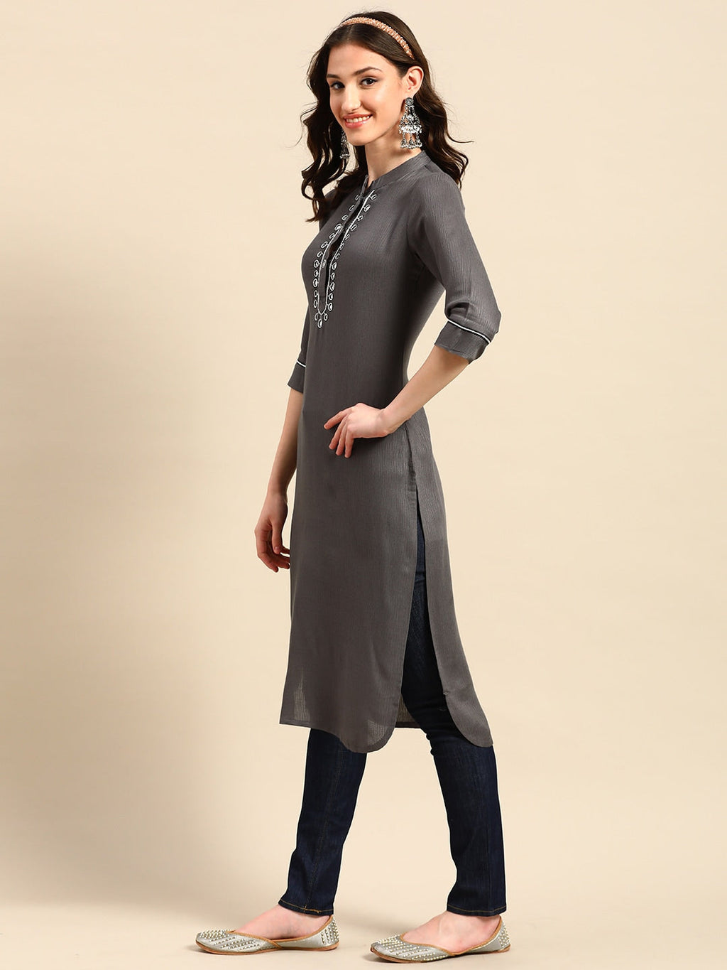 Sangria Yoke Design Mirror Work Kurta | Grocsy