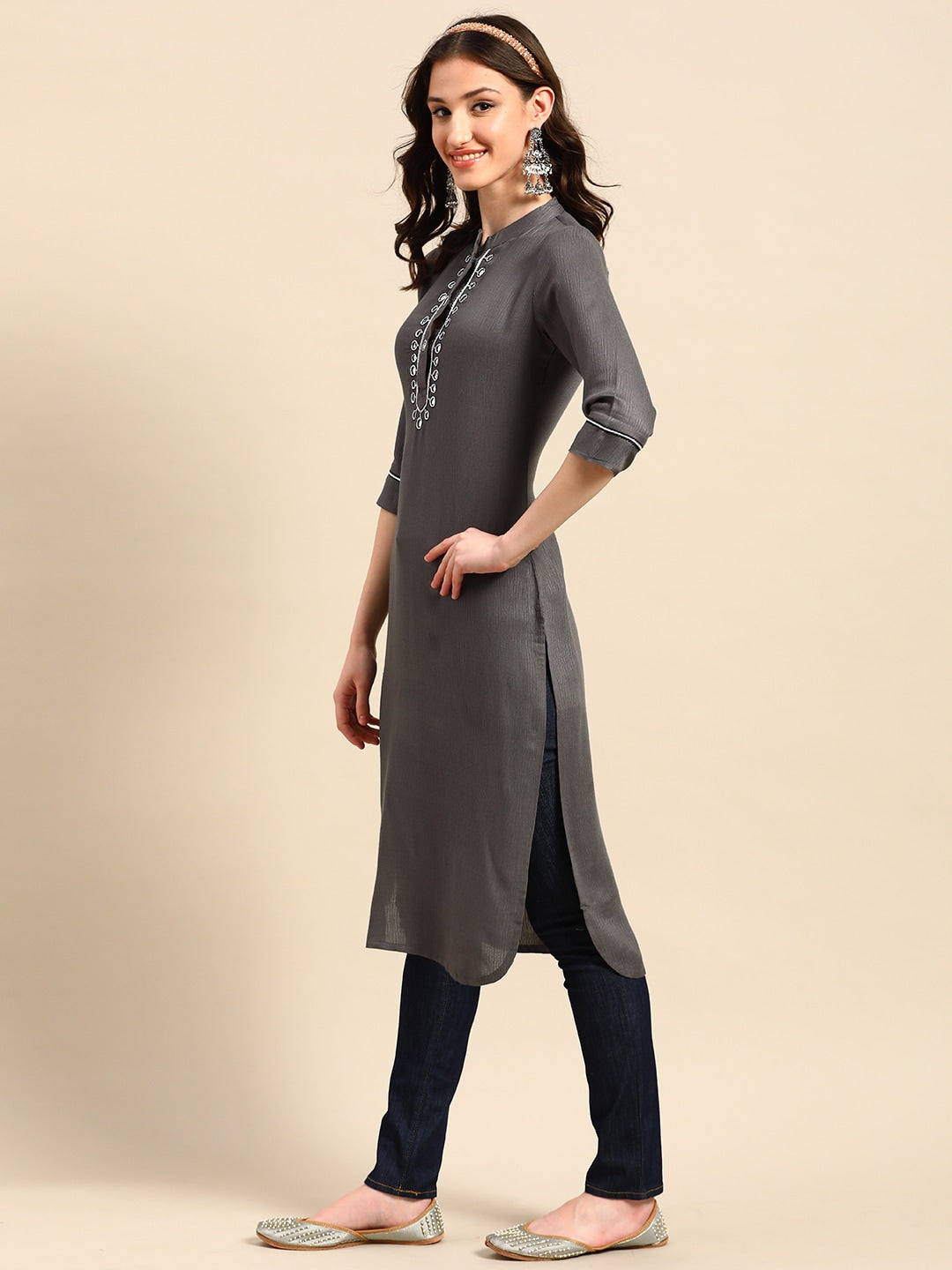 Sangria Yoke Design Mirror Work Kurta | Grocsy