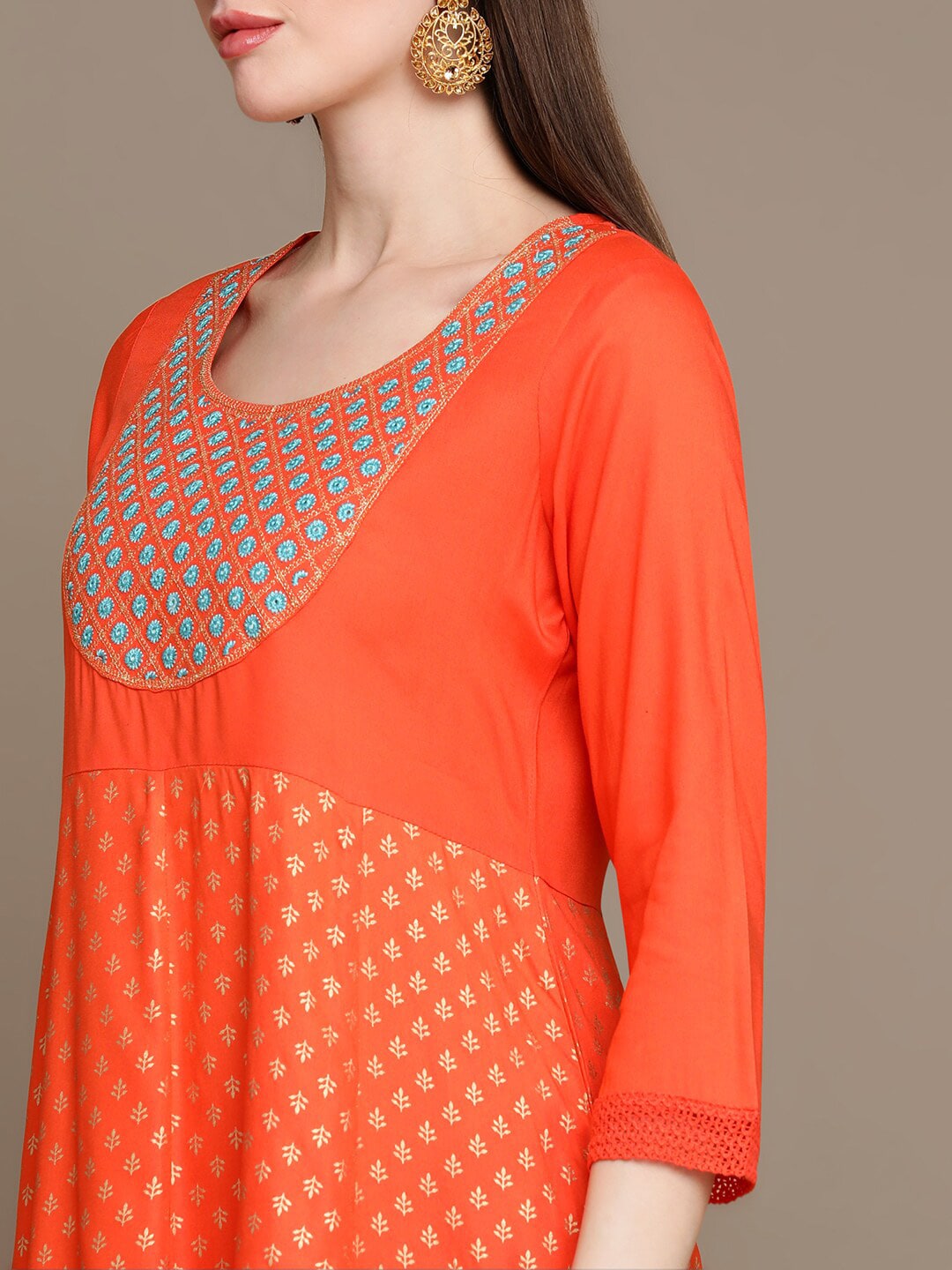 HERE&NOW Ethnic Motifs Embroidered Mirror Work Anarkali Kurta with Trousers & Dupatta | Grocsy