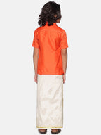 Sethukrishna Boys Orange & White Solid Shirt with Dhoti Set | Grocsy
