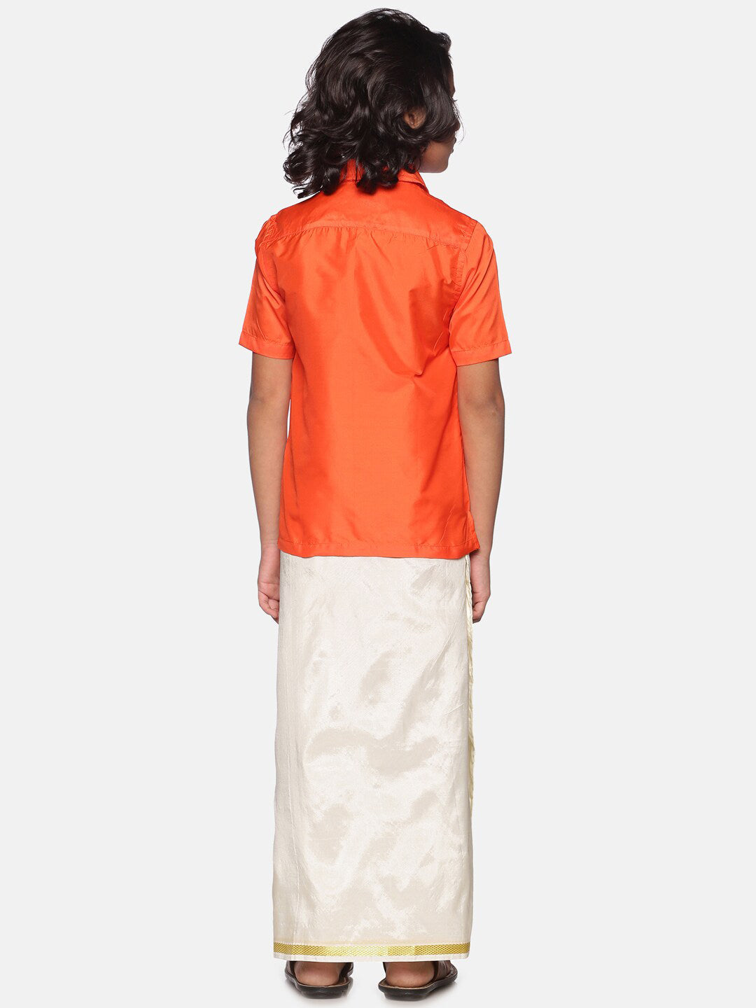 Sethukrishna Boys Orange & White Solid Shirt with Dhoti Set | Grocsy