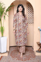 Miravan Womens Pure Cotton Straight Floral Printed Kurta With Palazzo-Multicolor | Grocsy
