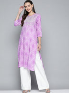 HERE&NOW Women Purple & White Ethnic Motifs Printed Embroidered Work Kurta | Grocsy