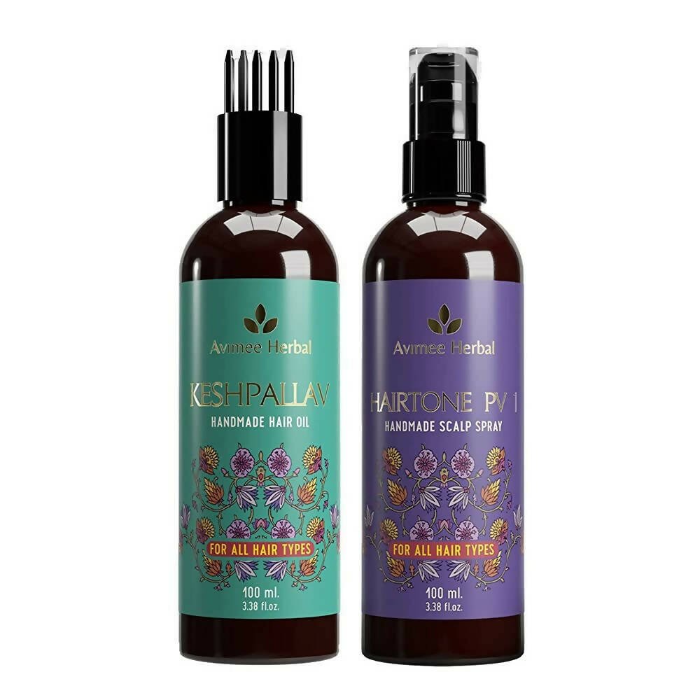 Avimee Herbal Keshpallav Hair Oil & Hairtone PV 1 Handmade Scalp Spray Combo With Rosemary, Amla, Methi & Bhringraj | Grocsy